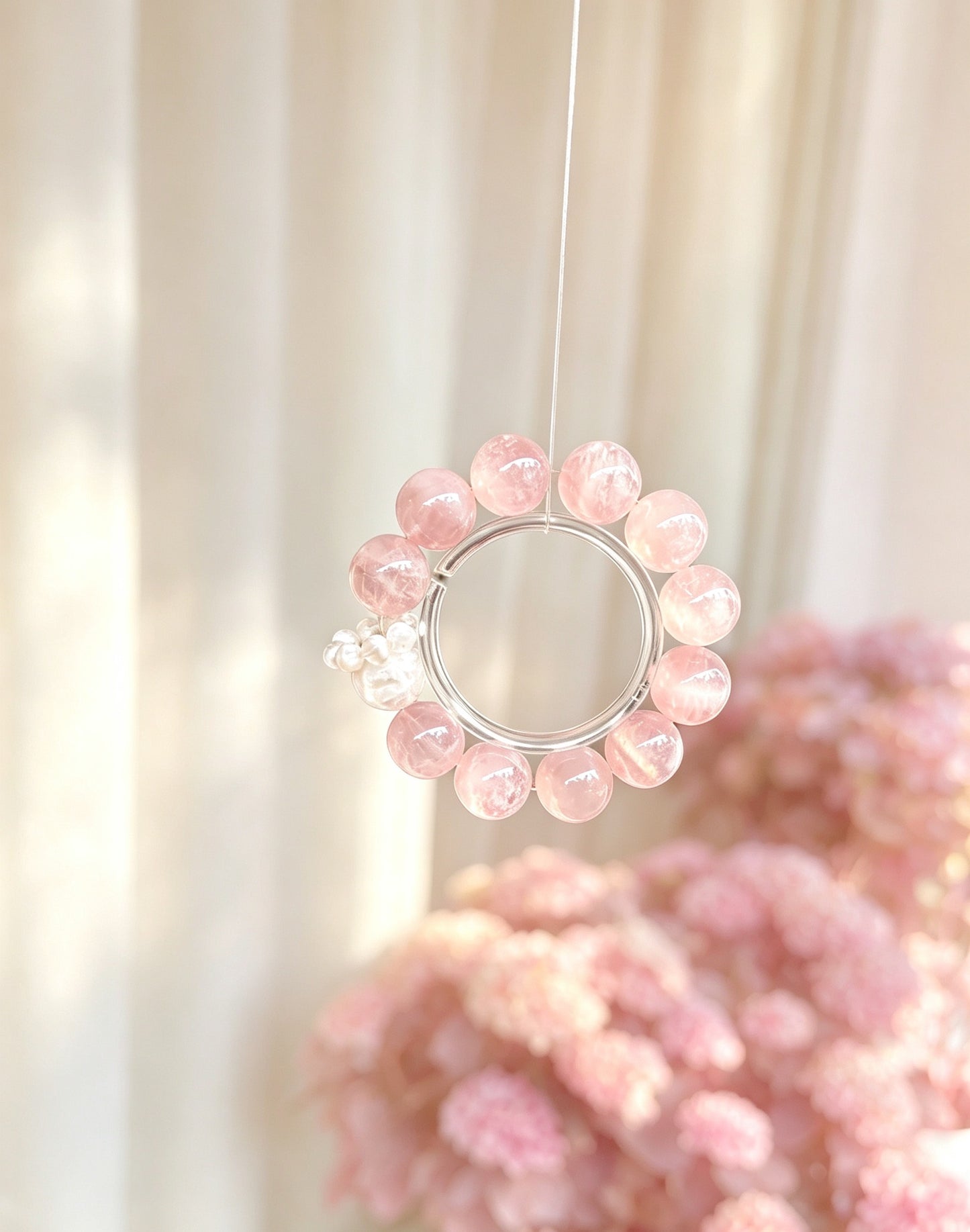 天然粉雪花幽灵水晶Pink Snowflake Phantom Bracelet