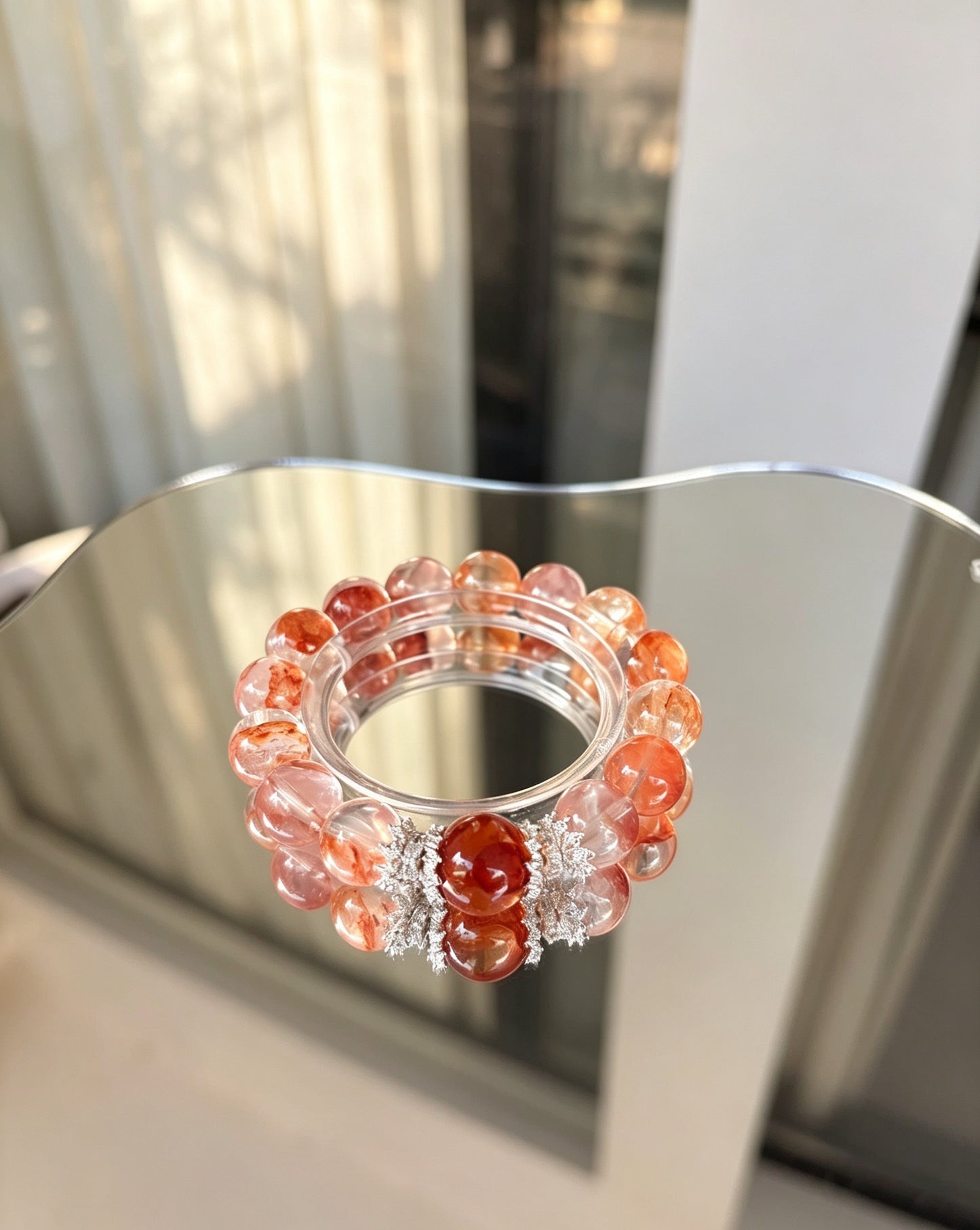 Natural Red Hematoid Quartz Bracelet 天然红胶花水晶手串