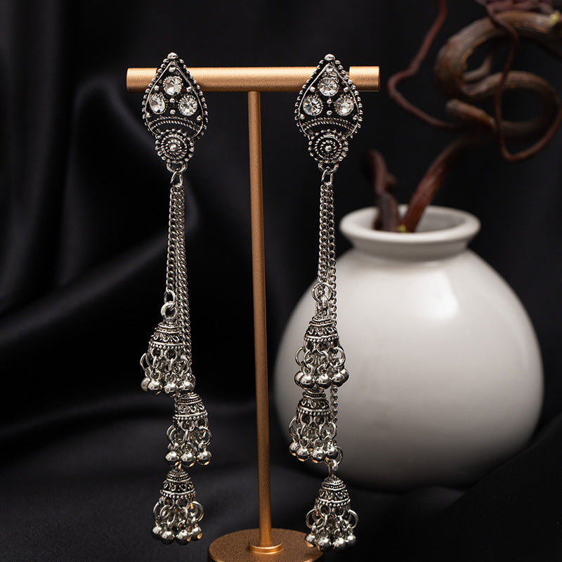 Vintage Silver Jhumka Crystal Earrings