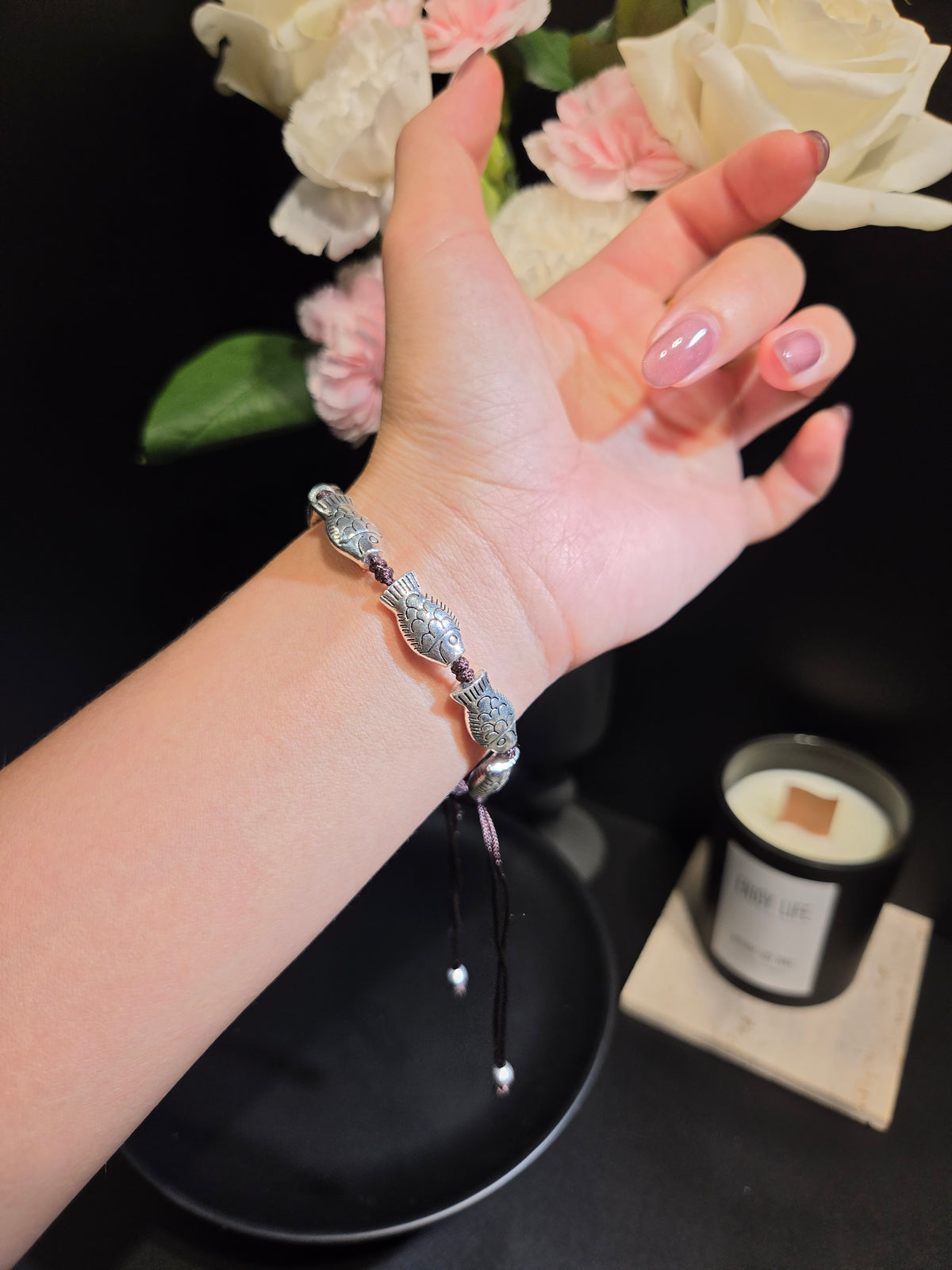 Vintage Silver Fish Motif Woven Bracelet