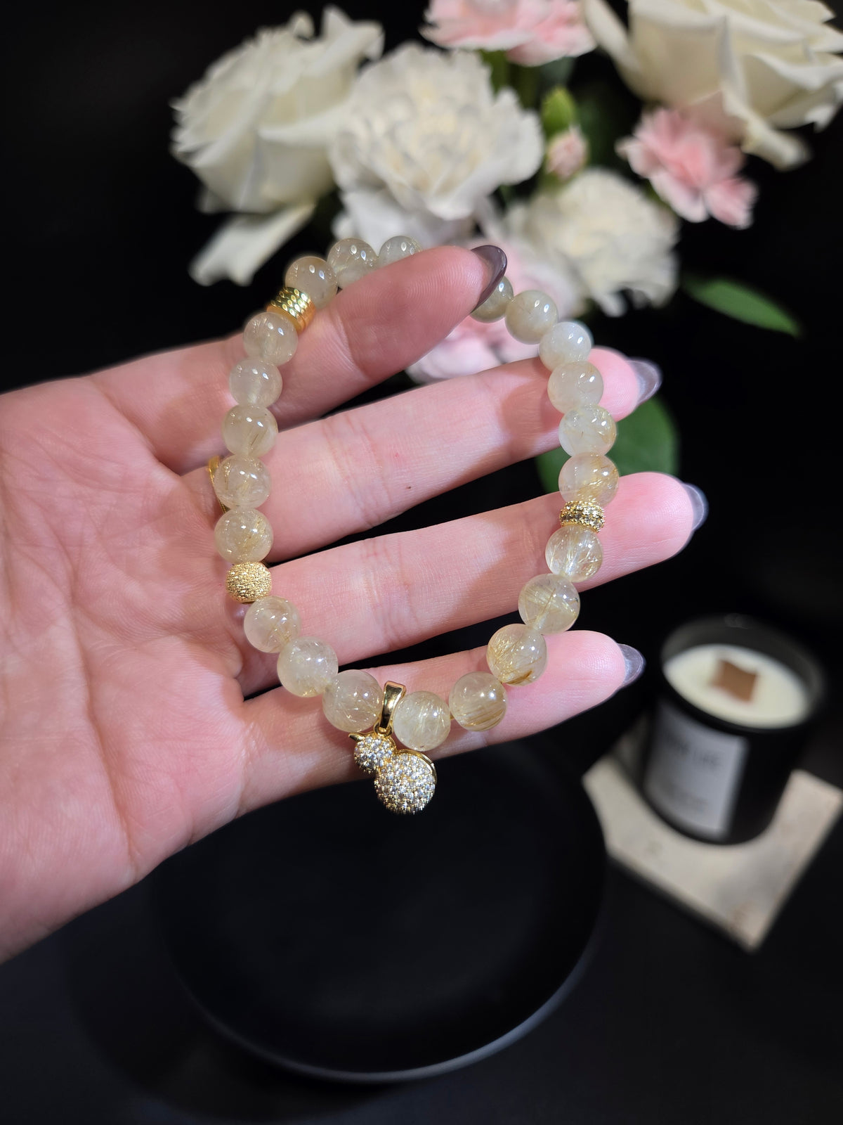 Golden Rutilated Quartz Beaded Bracelet