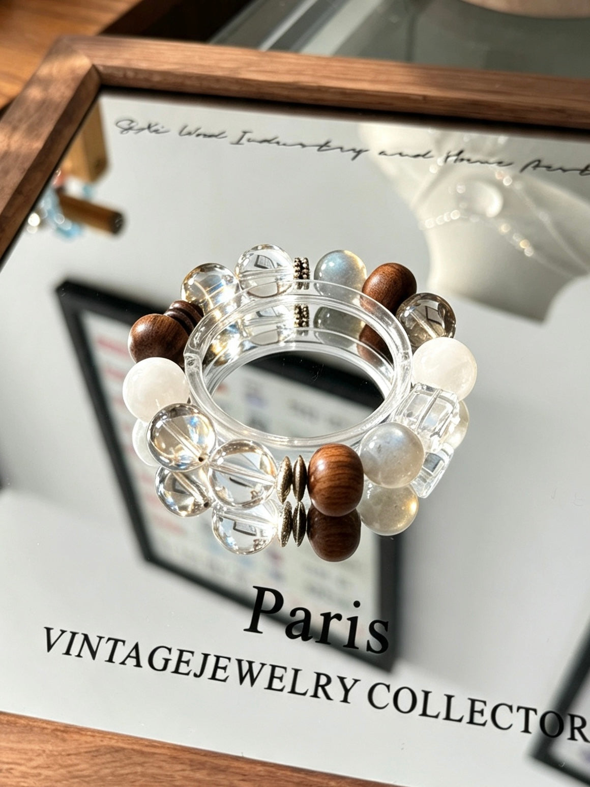 Natural Sandalwood, Tiger’s Eye, Clear Quartz & Snow Phantom Bracelet 天然檀木黄虎眼白水晶雪花幽灵手串