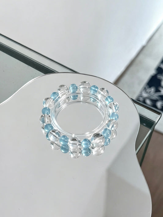 Natural Aquamarine & Clear Quartz Bracelet 天然海蓝宝白水晶单圈手串