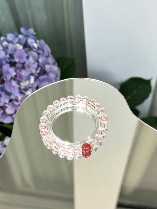 Natural Clear Quartz Bracelet With Cinnabar Accent | 天然白水晶朱砂点缀圆珠手链
