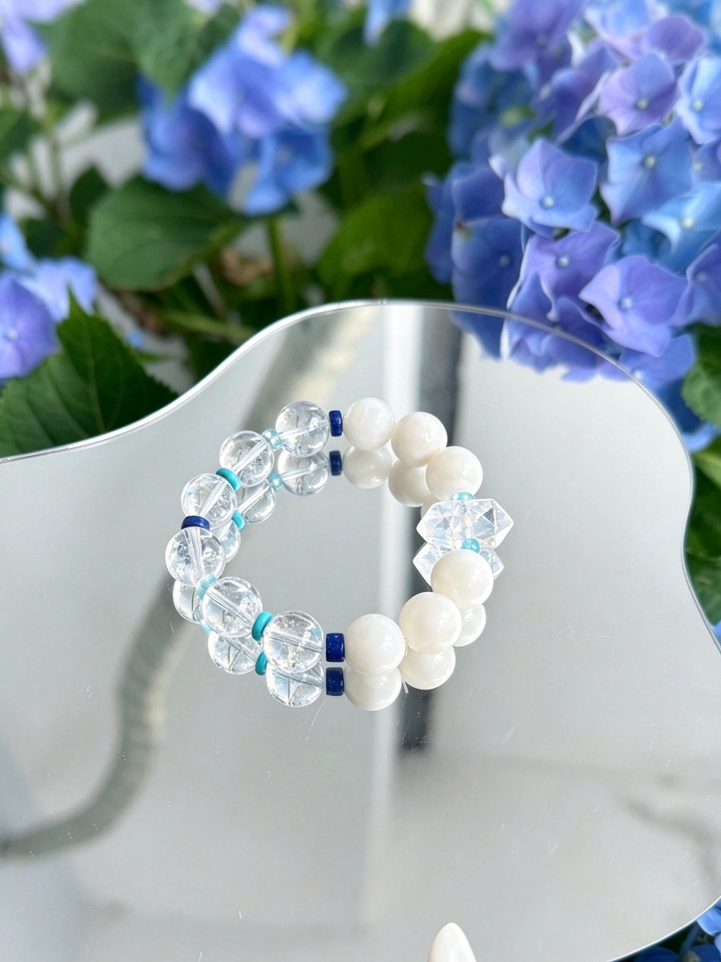 Natural Clear Quartz & White Jade Bracelet|天然白水晶白玉手串