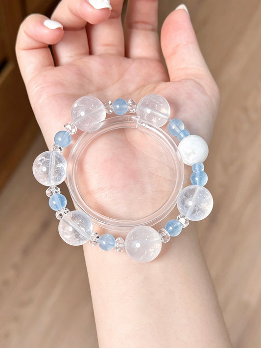 Bracelet en Quartz Rose Naturel & Aigue-marine