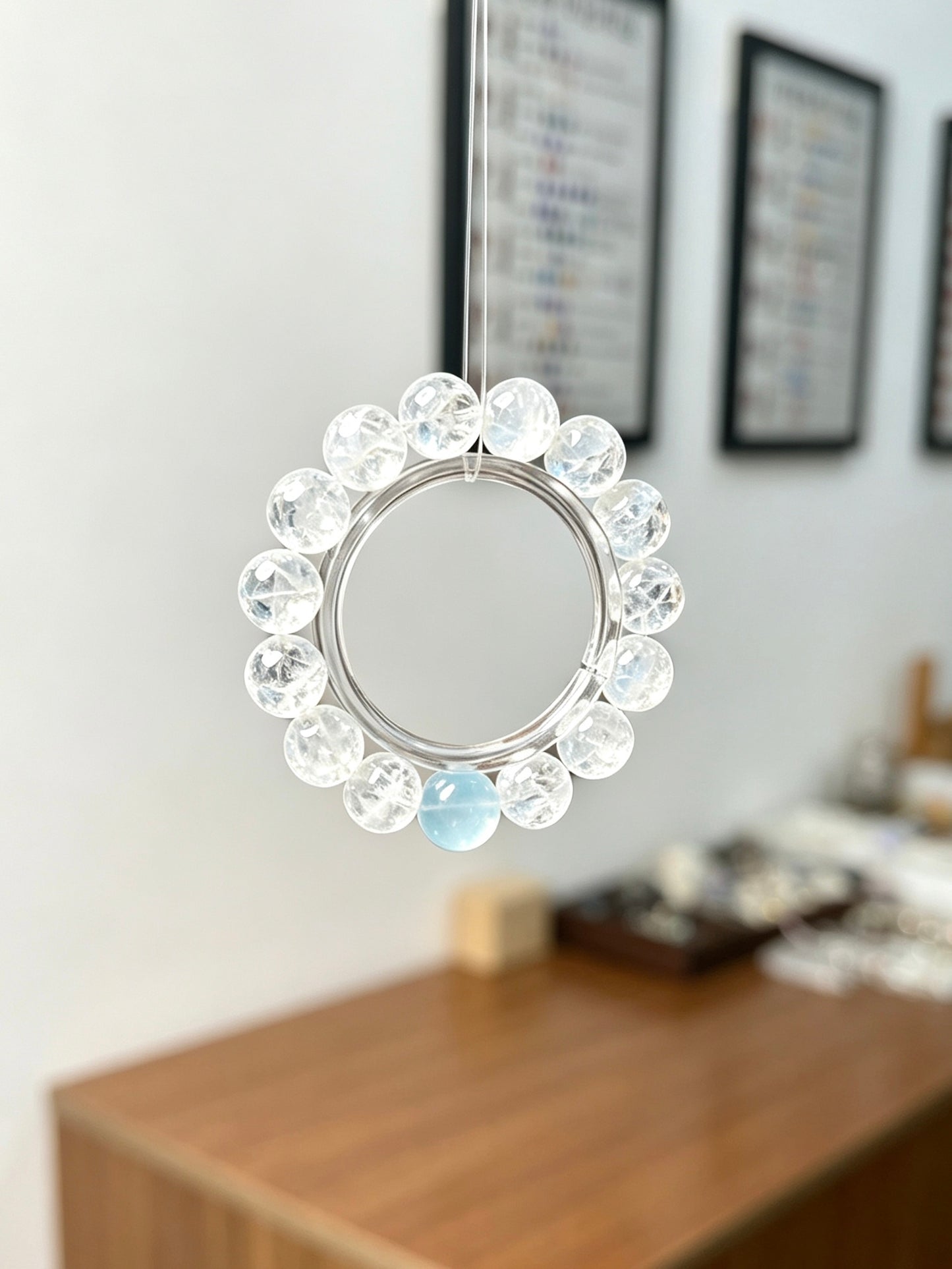 Natural White Phantom Quartz & Aquamarine Bracelet|天然白幽灵海蓝水晶手串