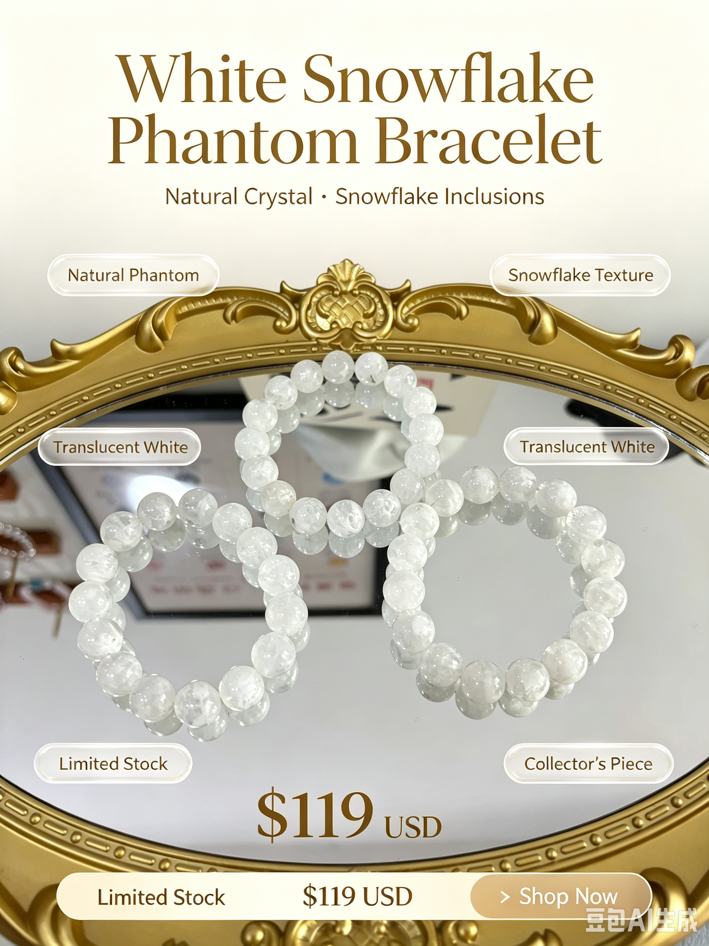 White Snowflake Phantom Bracelet 白雪花幽灵手串