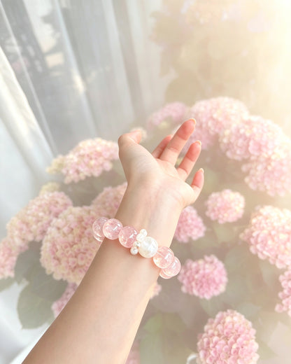 天然粉雪花幽灵水晶Pink Snowflake Phantom Bracelet