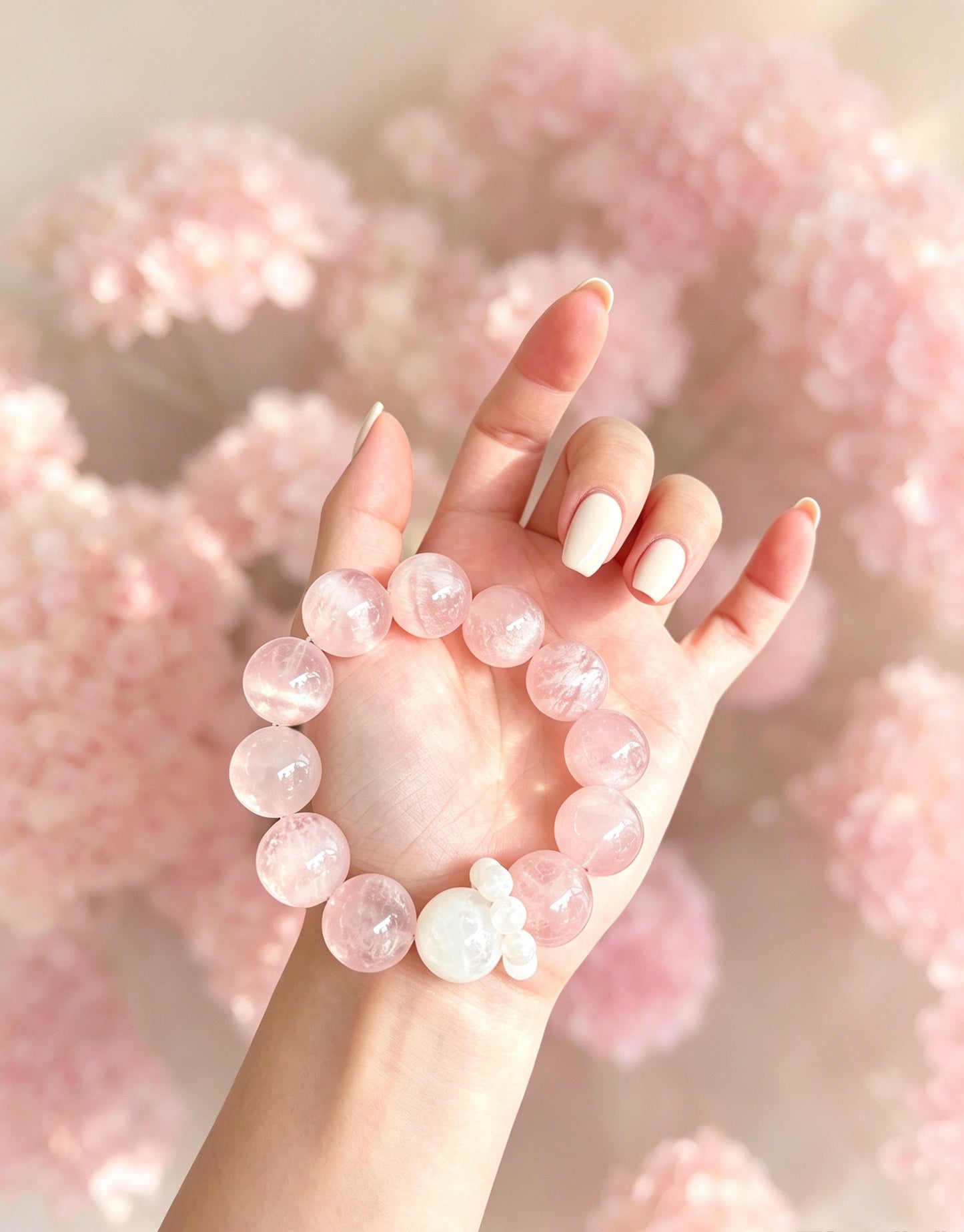 天然粉雪花幽灵水晶Pink Snowflake Phantom Bracelet