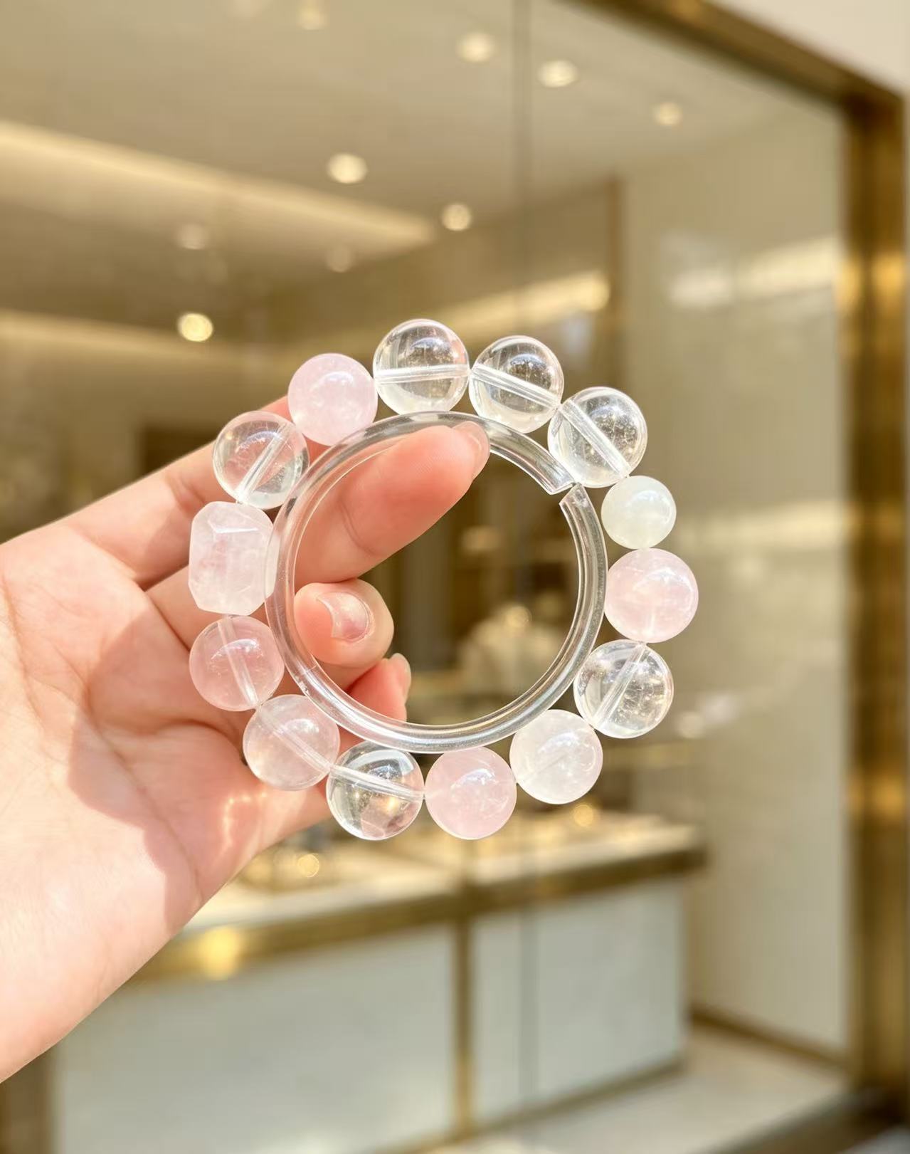 Natural Clear Quartz & Rose Quartz Bracelet 天然白水晶粉水晶手串