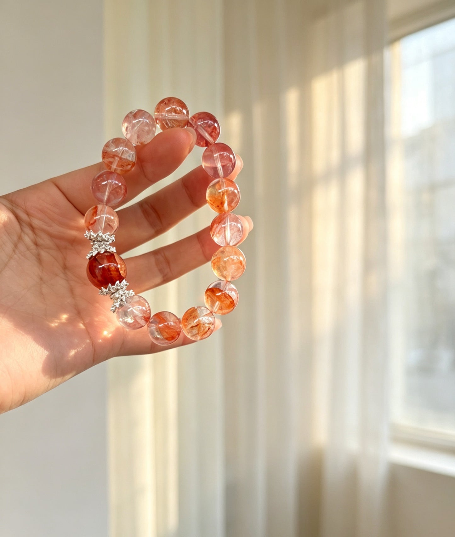 Natural Red Hematoid Quartz Bracelet 天然红胶花水晶手串