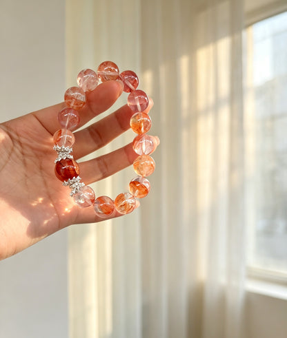 Natural Red Hematoid Quartz Bracelet 天然红胶花水晶手串