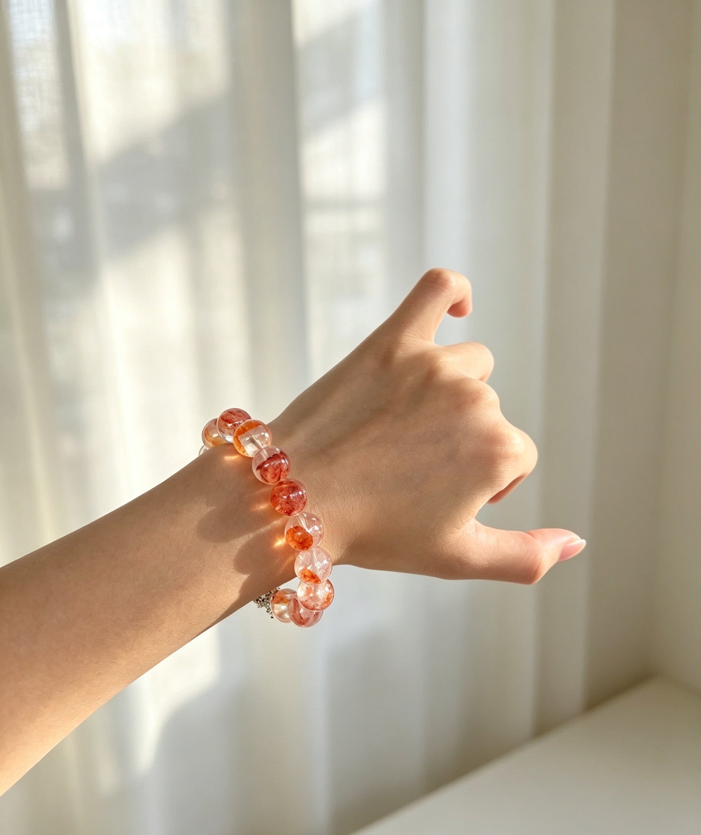 Natural Red Hematoid Quartz Bracelet 天然红胶花水晶手串