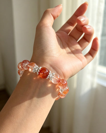 Natural Red Hematoid Quartz Bracelet 天然红胶花水晶手串