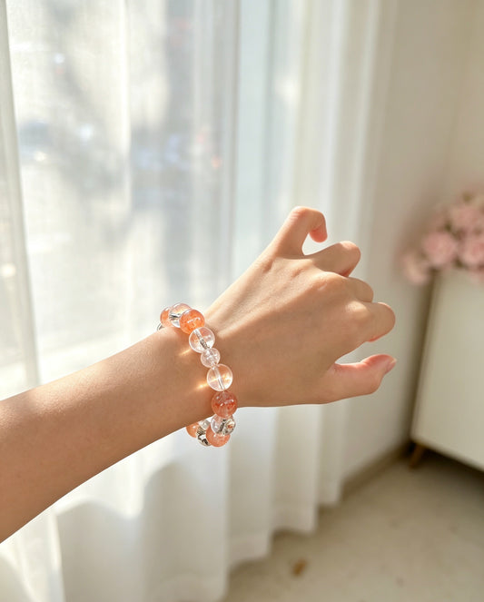 Natural Pink Rabbit Hair Quartz & Clear Quartz Bracelet