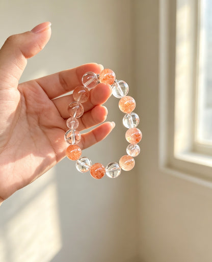 Natural Pink Rabbit Hair Quartz & Clear Quartz Bracelet