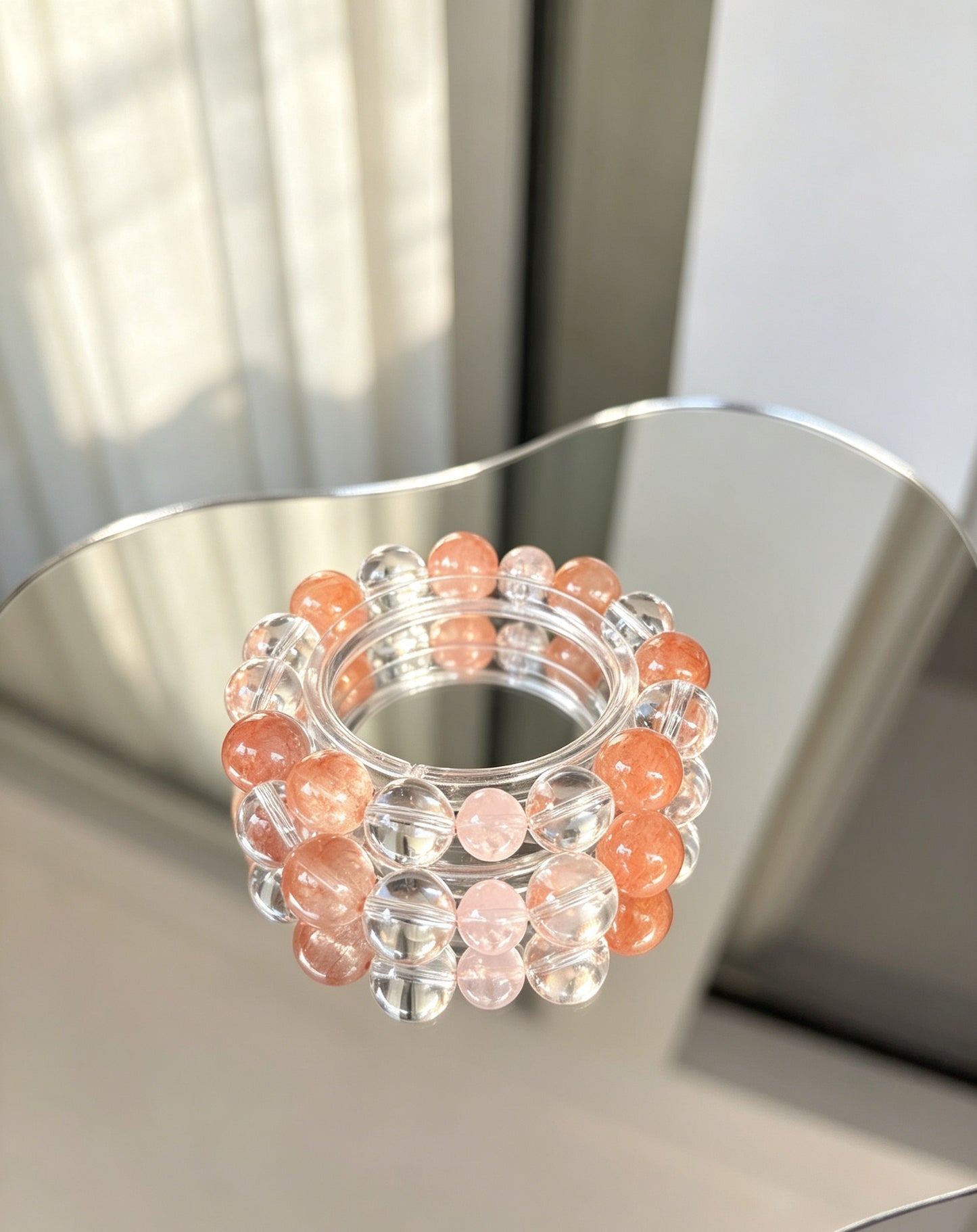 Natural Pink Rabbit Hair Quartz & Clear Quartz Bracelet