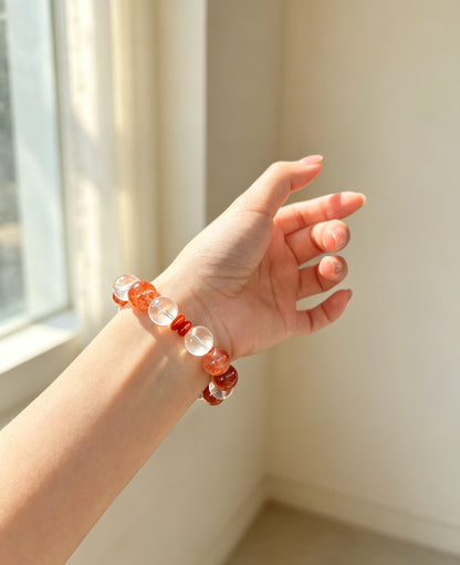 Natural Red Rabbit Hair Quartz & Clear Quartz Bracelet
