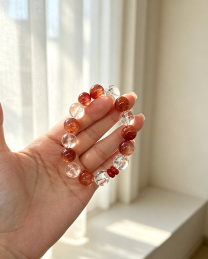 Natural Red Rabbit Hair Quartz & Clear Quartz Bracelet