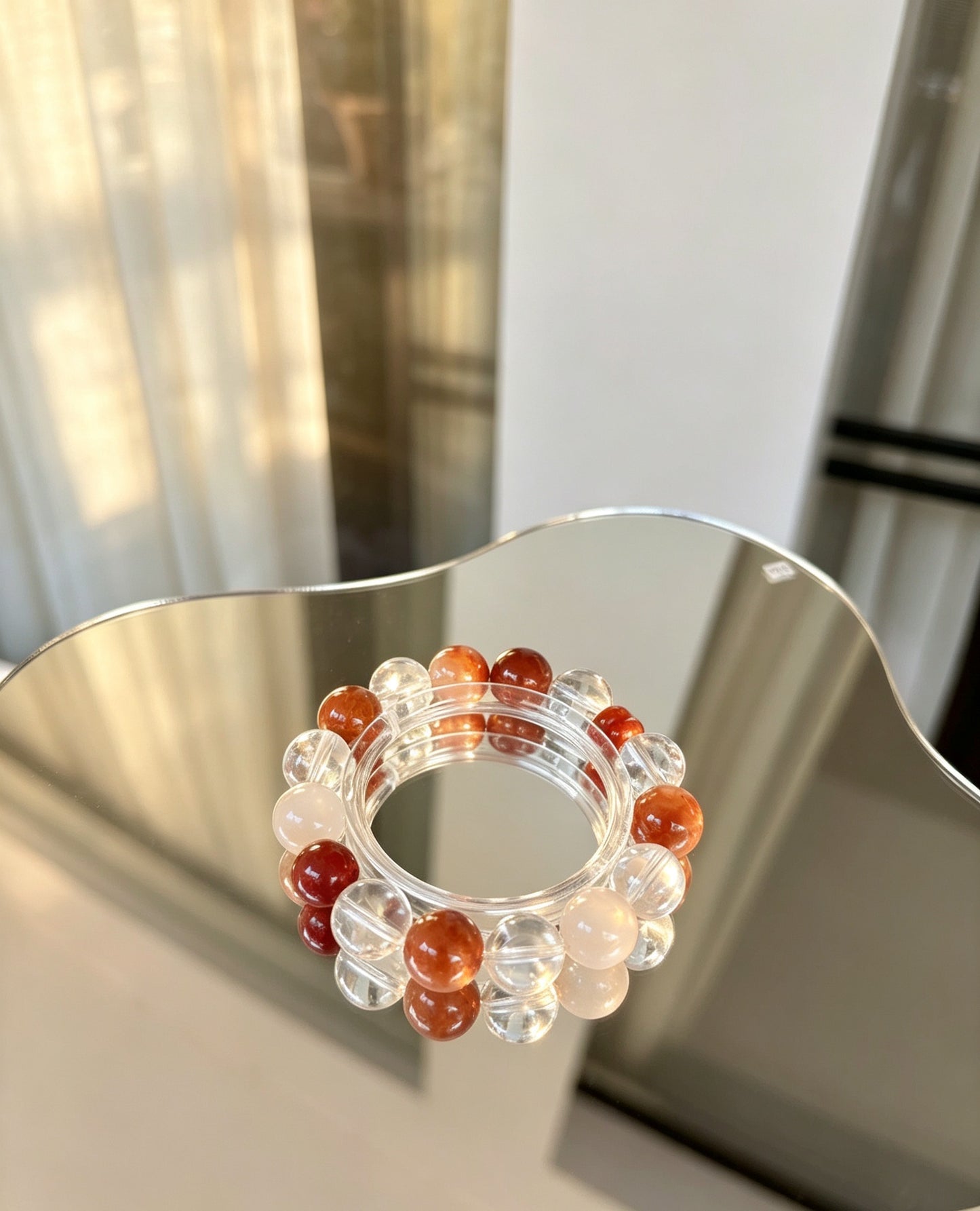 Natural Red Rabbit Hair Quartz & Clear Quartz Bracelet