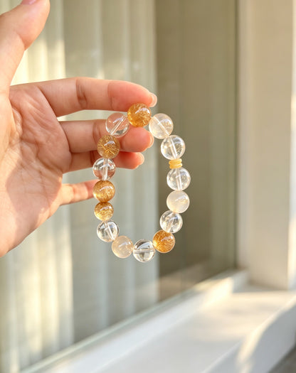 Natural Yellow Rabbit Hair Quartz & Clear Quartz Bracelet 天然黄兔毛白水晶手串