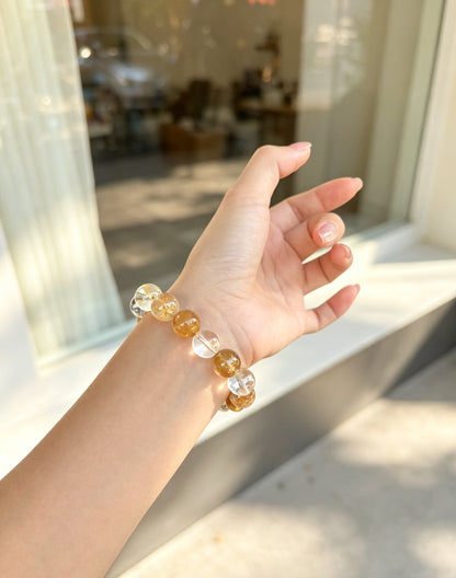 Natural Yellow Rabbit Hair Quartz & Clear Quartz Bracelet 天然黄兔毛白水晶手串