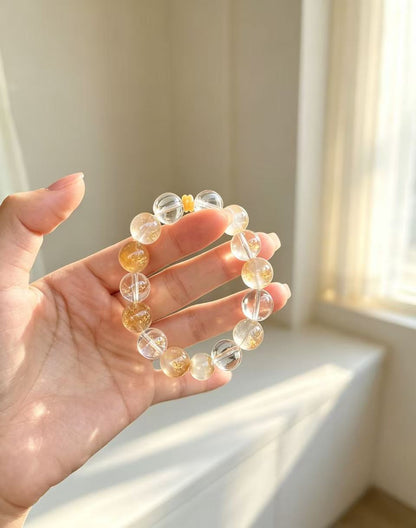 Natural Yellow Rabbit Hair Quartz & Clear Quartz Bracelet 天然黄兔毛白水晶手串
