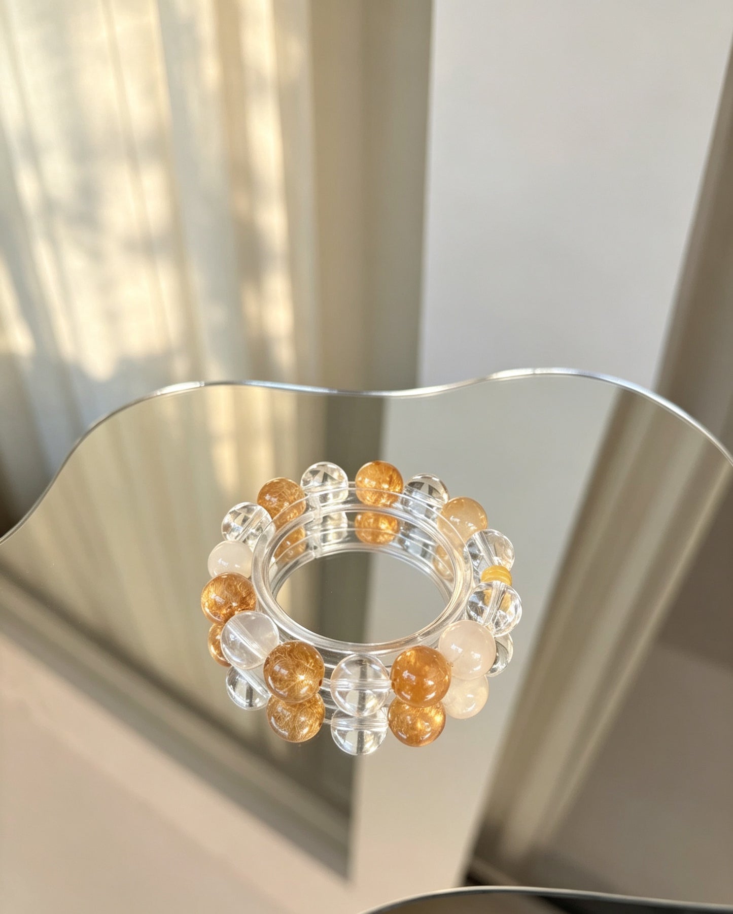 Natural Yellow Rabbit Hair Quartz & Clear Quartz Bracelet 天然黄兔毛白水晶手串