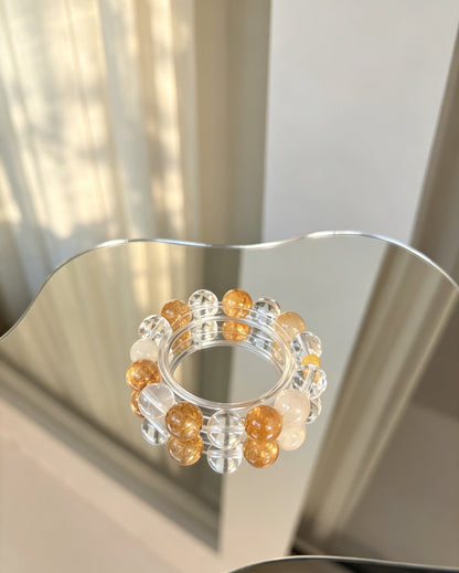 Natural Yellow Rabbit Hair Quartz & Clear Quartz Bracelet 天然黄兔毛白水晶手串