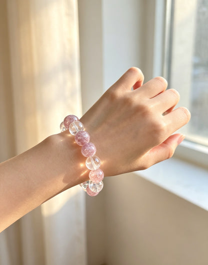 Natural Purple Rabbit Hair Quartz & Clear Quartz Bracelet 天然紫兔毛白水晶手串