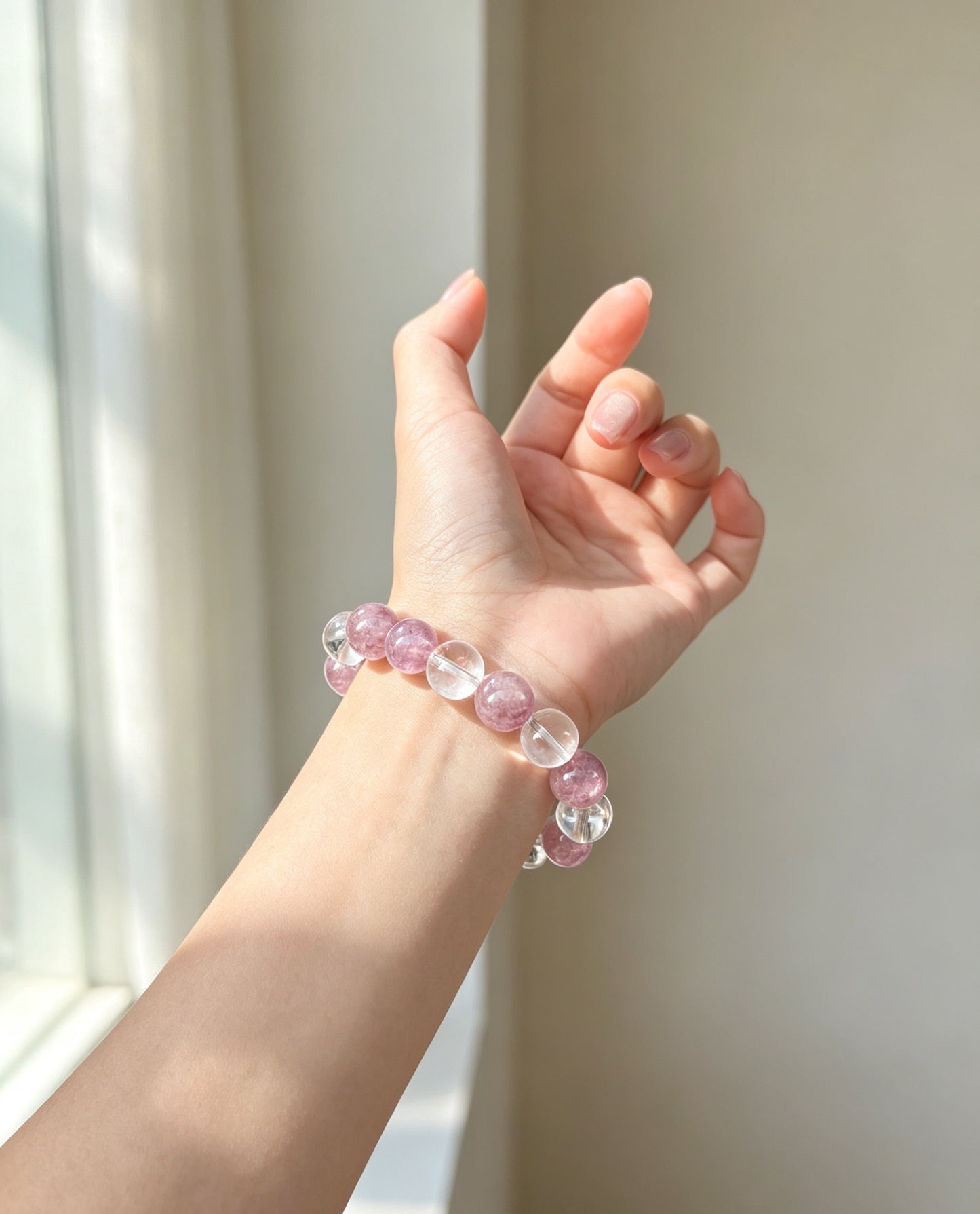 Natural Purple Rabbit Hair Quartz & Clear Quartz Bracelet 天然紫兔毛白水晶手串