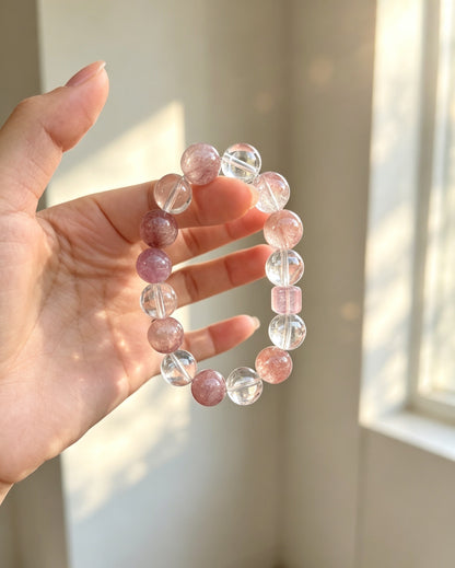 Natural Purple Rabbit Hair Quartz & Clear Quartz Bracelet 天然紫兔毛白水晶手串
