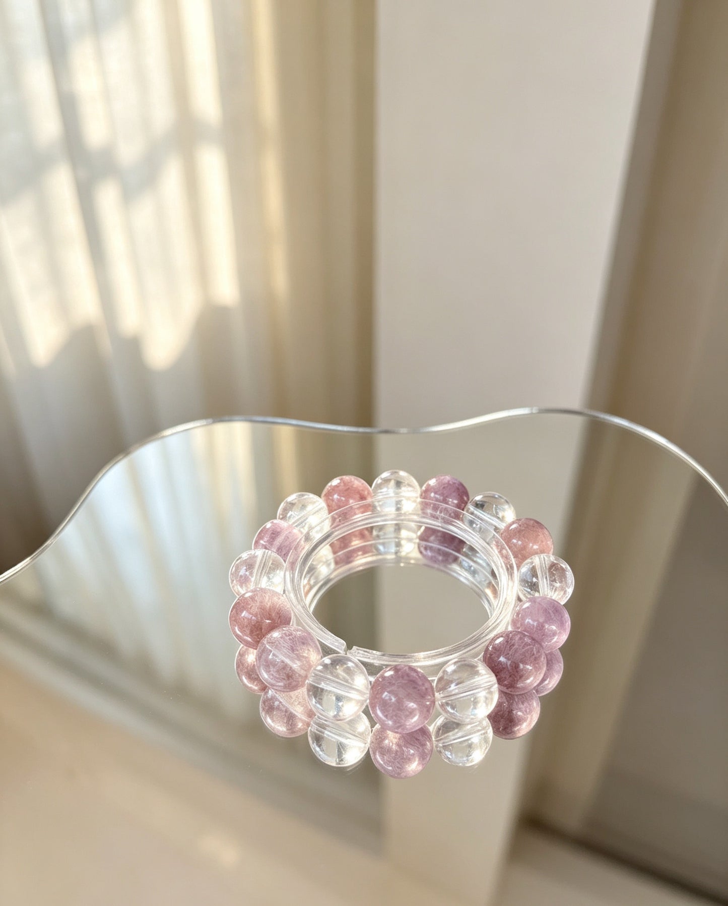 Natural Purple Rabbit Hair Quartz & Clear Quartz Bracelet 天然紫兔毛白水晶手串