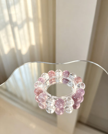 Natural Purple Rabbit Hair Quartz & Clear Quartz Bracelet 天然紫兔毛白水晶手串