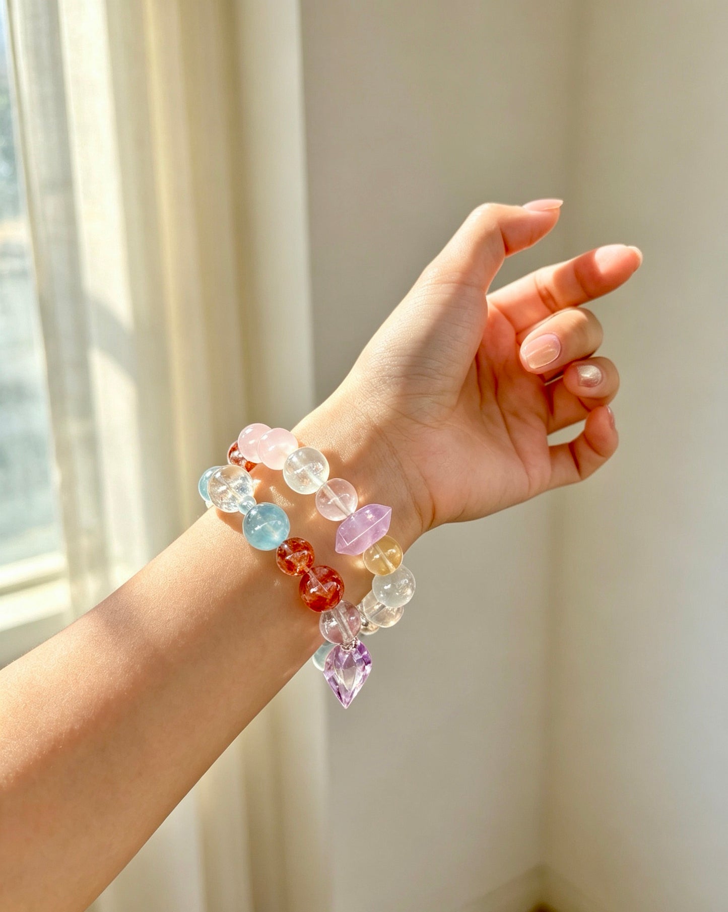 Natural Multi Gemstone Double Wrap Bracelet 天然多宝水晶双圈手串