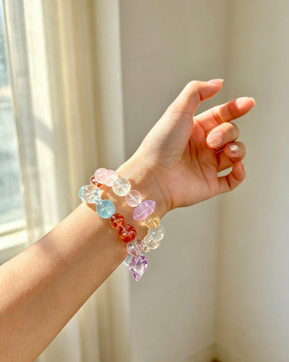 Natural Multi Gemstone Double Wrap Bracelet 天然多宝水晶双圈手串