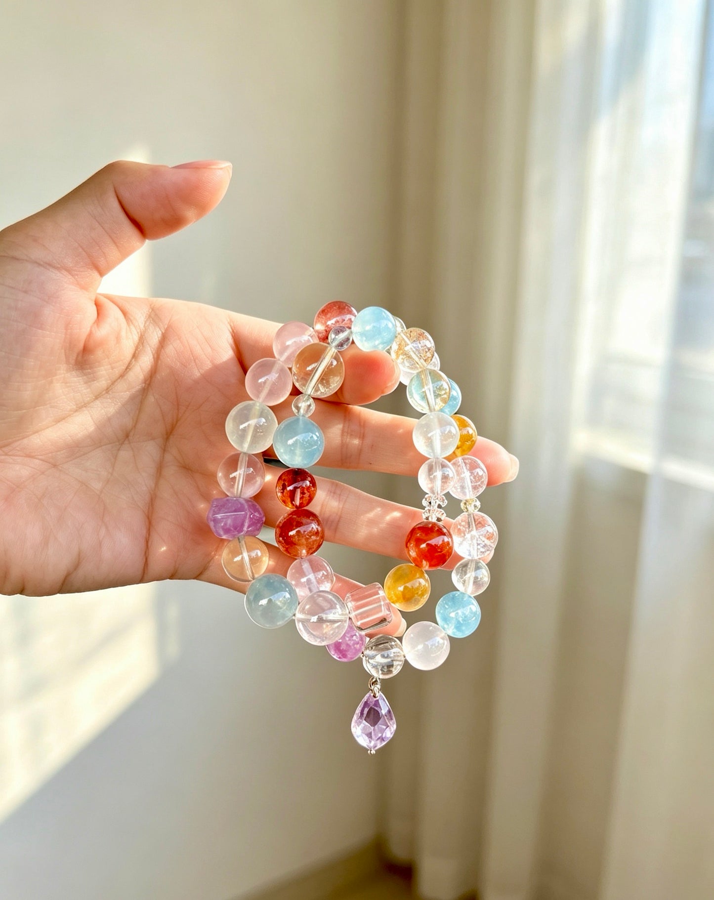 Natural Multi Gemstone Double Wrap Bracelet 天然多宝水晶双圈手串