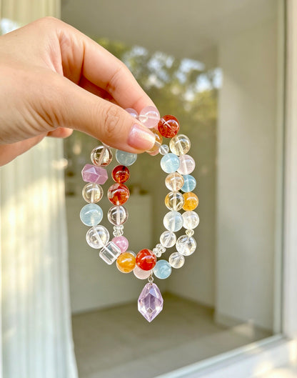 Natural Multi Gemstone Double Wrap Bracelet 天然多宝水晶双圈手串