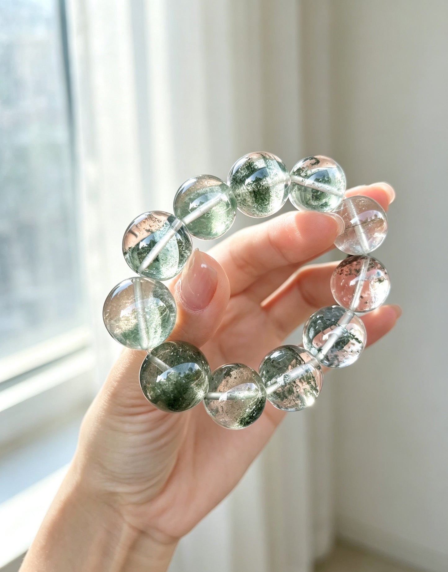 Natural Green Phantom Quartz Bracelet 天然绿幽灵手串