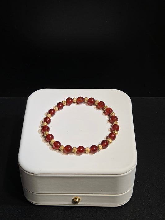 Light Luxury Red Agate and Gilded Bead Bracelet
