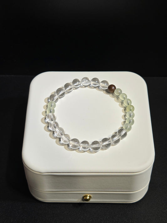 Light Luxury White Crystal and Prehnite Spliced Wooden Bead Bracelet