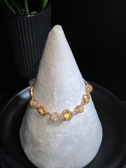 Light Luxury Citrine and Rutilated Quartz Clover Bracelet