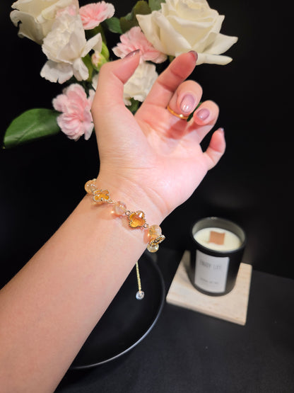 Light Luxury Citrine and Rutilated Quartz Clover Bracelet