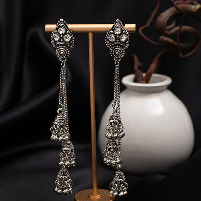 Vintage Silver Jhumka Crystal Earrings