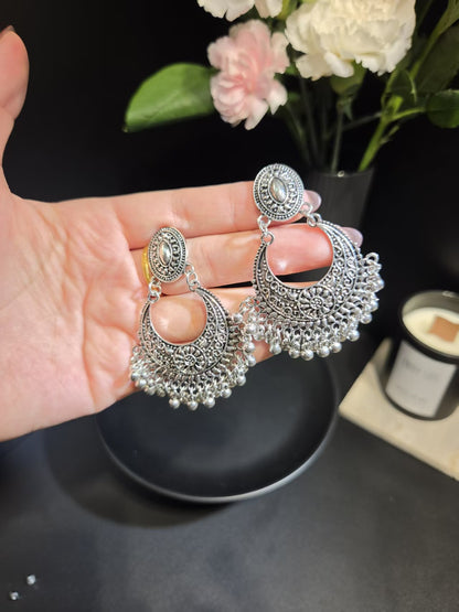 Vintage Silver Crescent Tassel Earrings