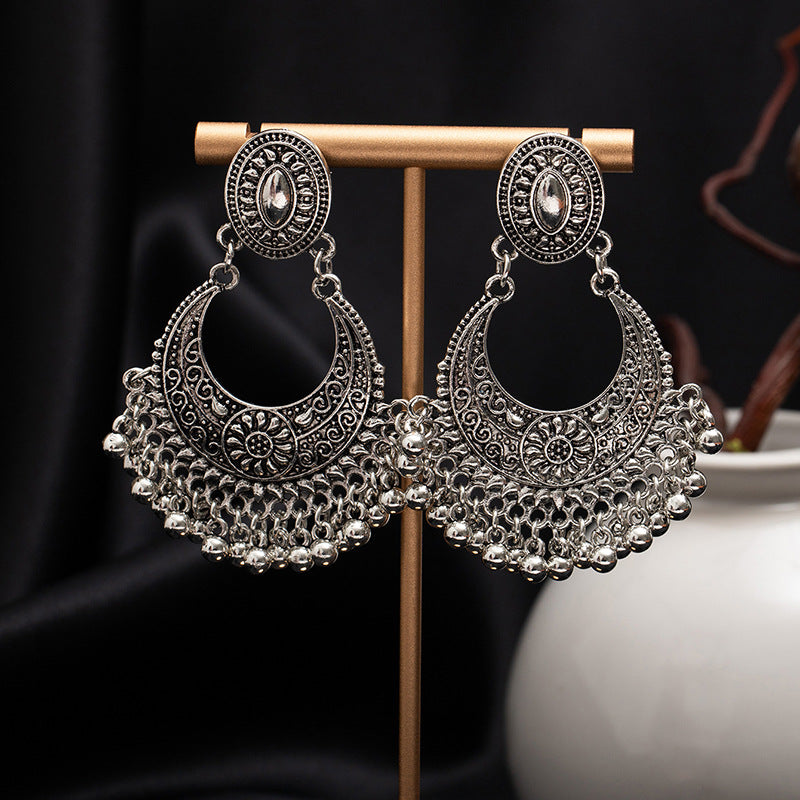 Vintage Silver Crescent Tassel Earrings