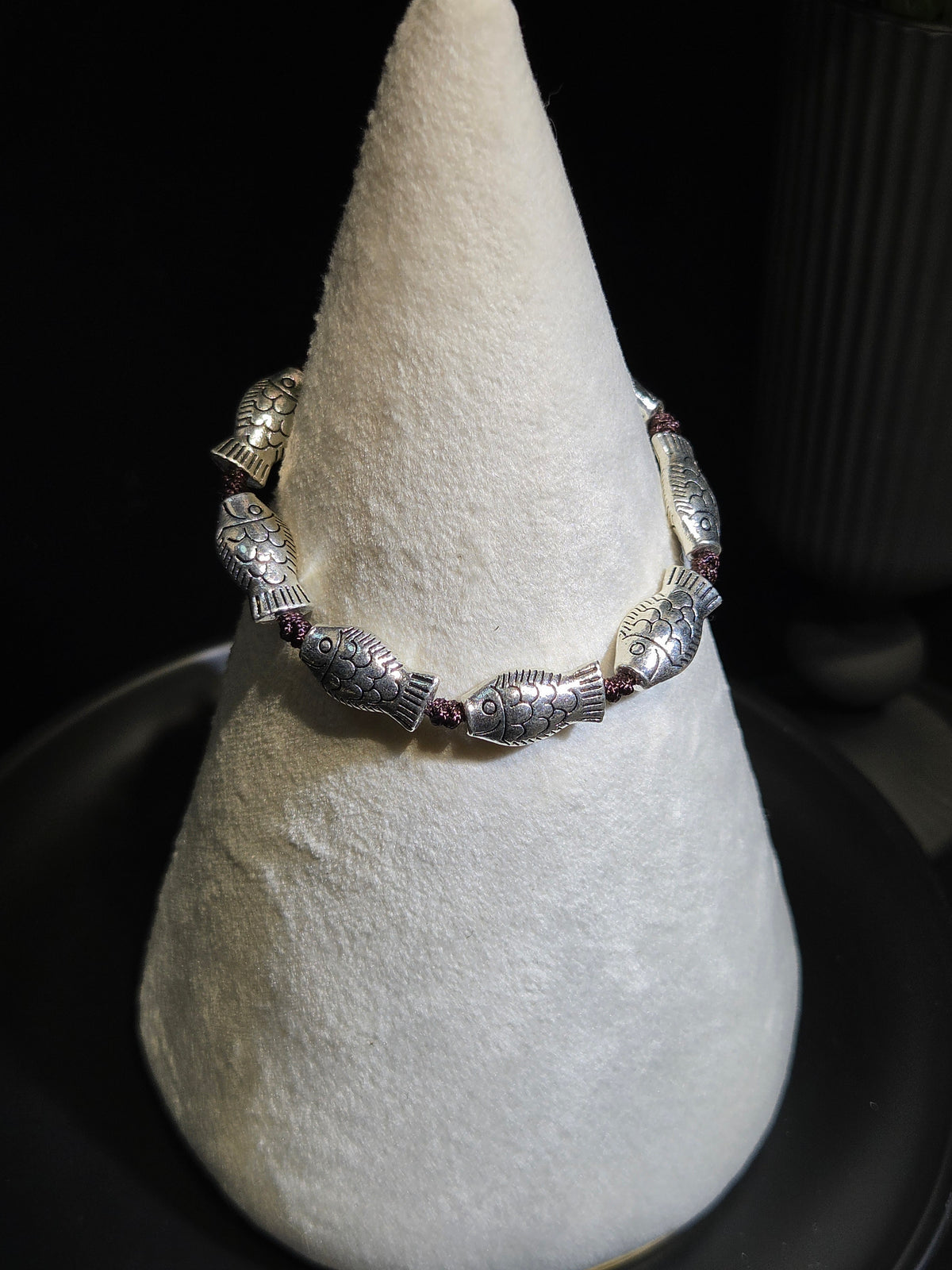 Vintage Silver Fish Motif Woven Bracelet