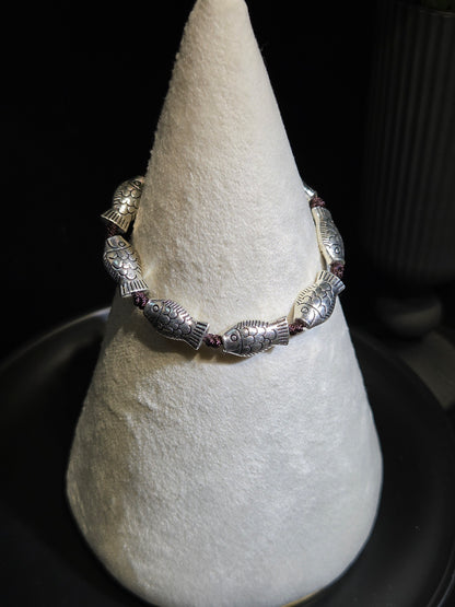 Vintage Silver Fish Motif Woven Bracelet