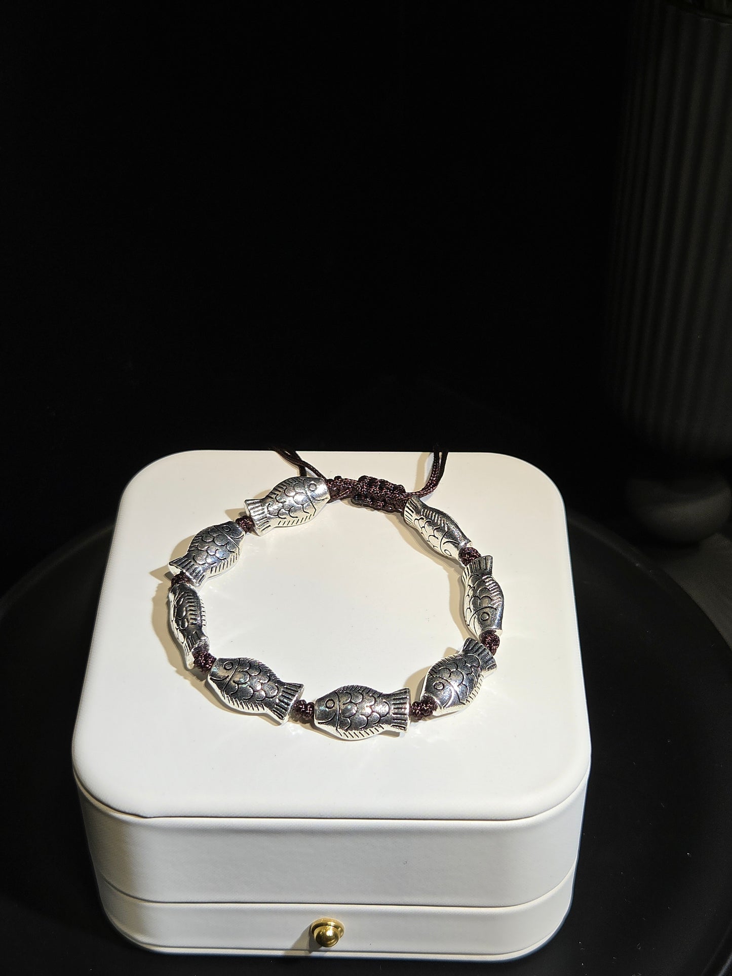 Vintage Silver Fish Motif Woven Bracelet